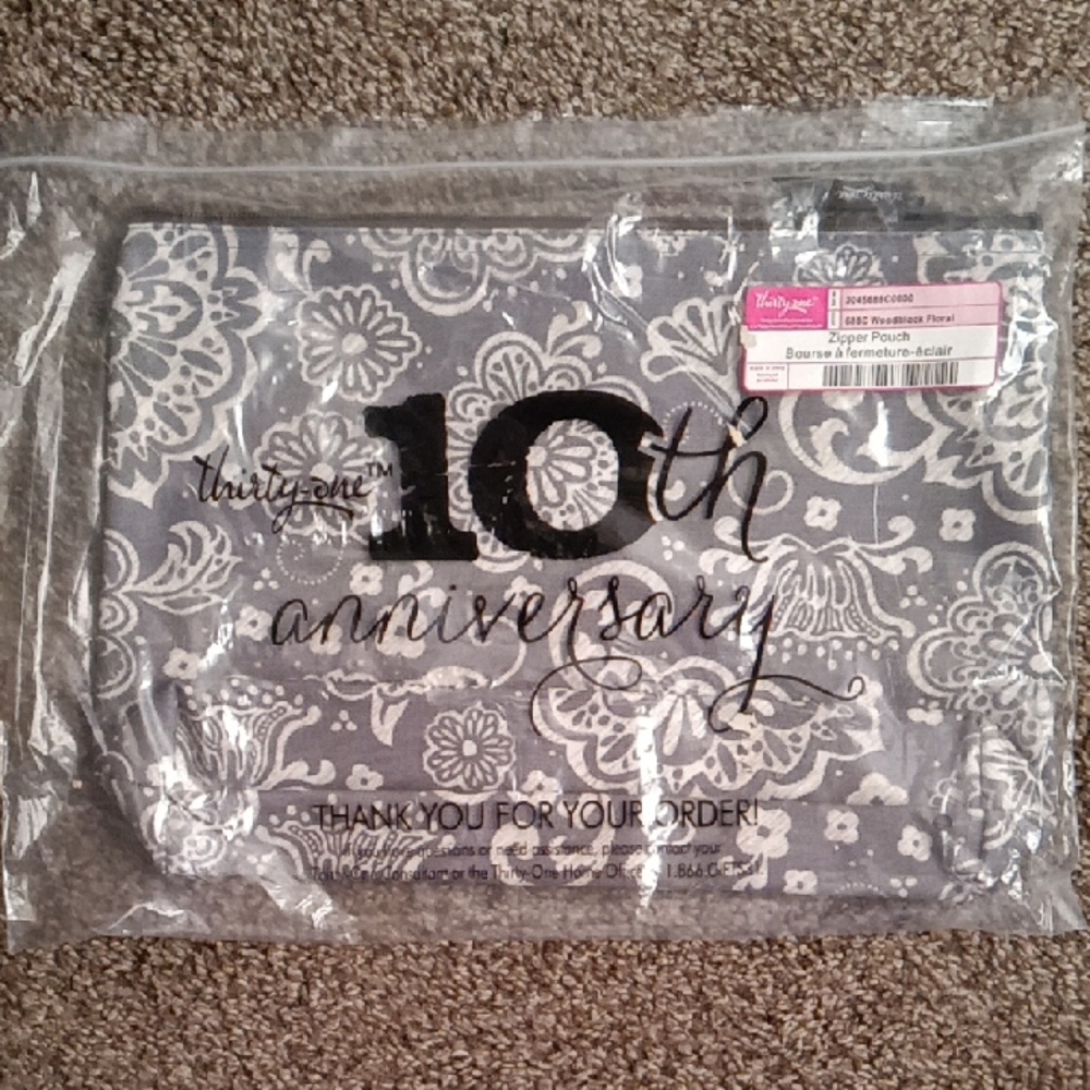 Gray Floral 10th Anniversary Pouch